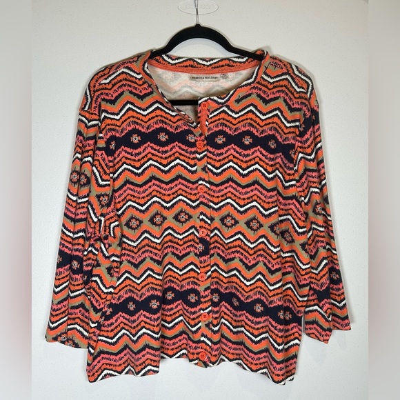 Coastal Cowgirl Rebecca Malone Orange/Navy Southwest Print Cardigan. Size XL. - Picture 1 of 10